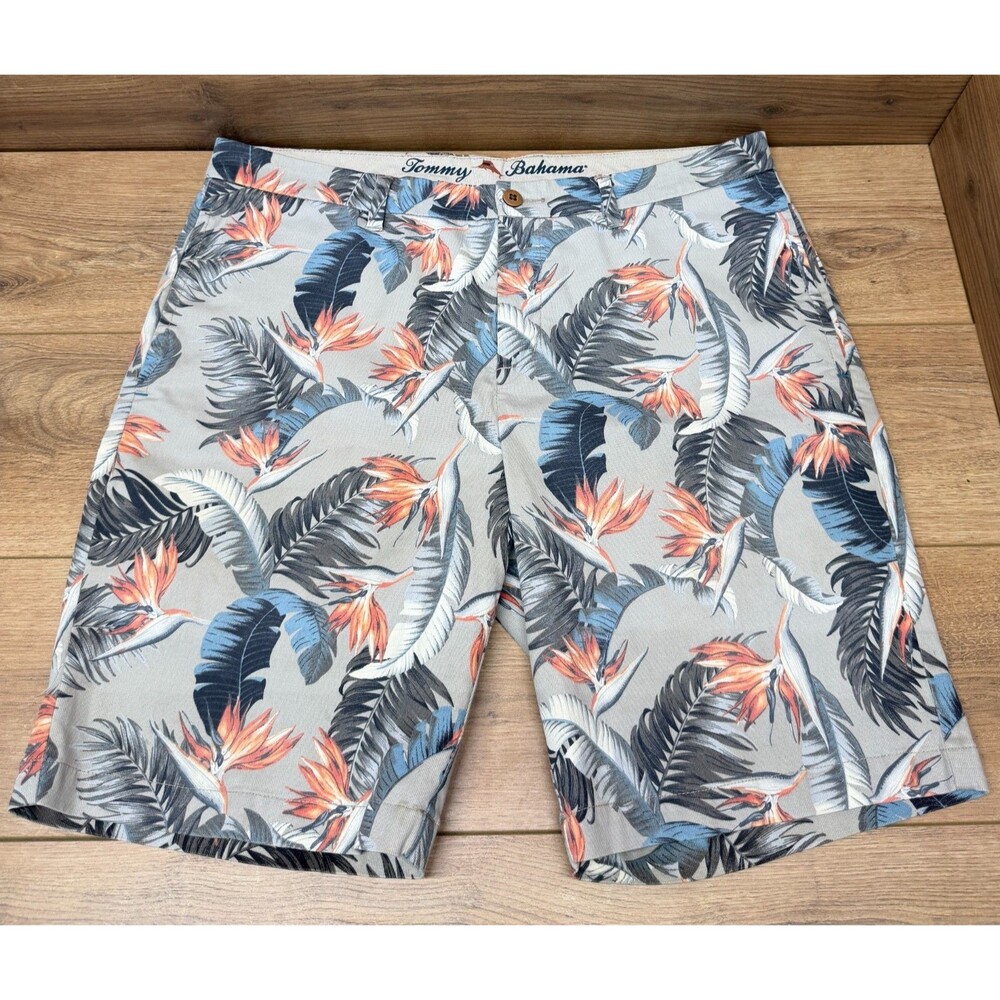Tommy Bahama Twill Shorts Mens Size 36 Multicolor Gray Floral Hawaiian Pattern